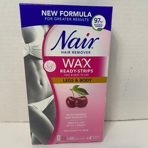 NEW  Nair Wax  Ready Strips For Legs & Body With Cherry Extract 40ct